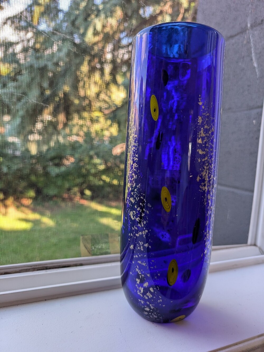 Murano Glass Cobalt Blue Millefiori Vase with Silver Flecks